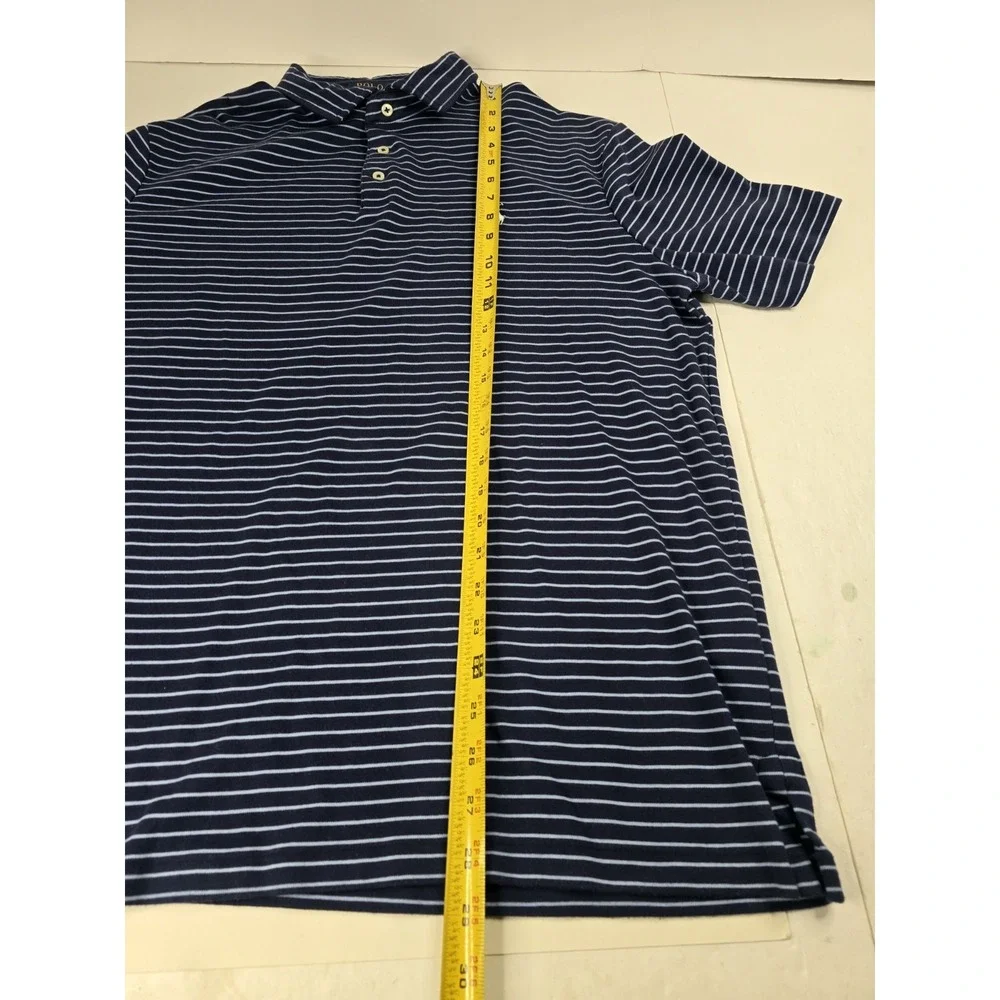 Polo Ralph Lauren NAVY STRIPE Men's Striped Polo‎ Neck Collar Shirt, US L Large